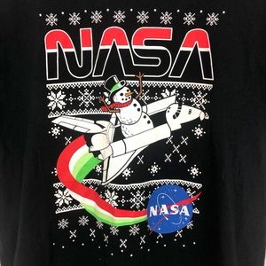 NASA Christmas Snowman Rocket Space T-Shirt L